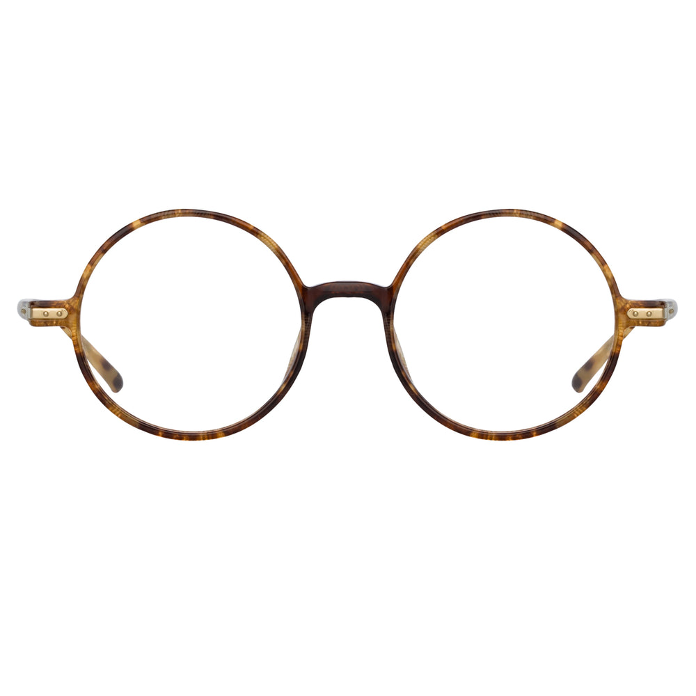 LINDA FARROW SPIRE A ROUND OPTICAL FRAME IN TOBACCO TORTOISESHELL