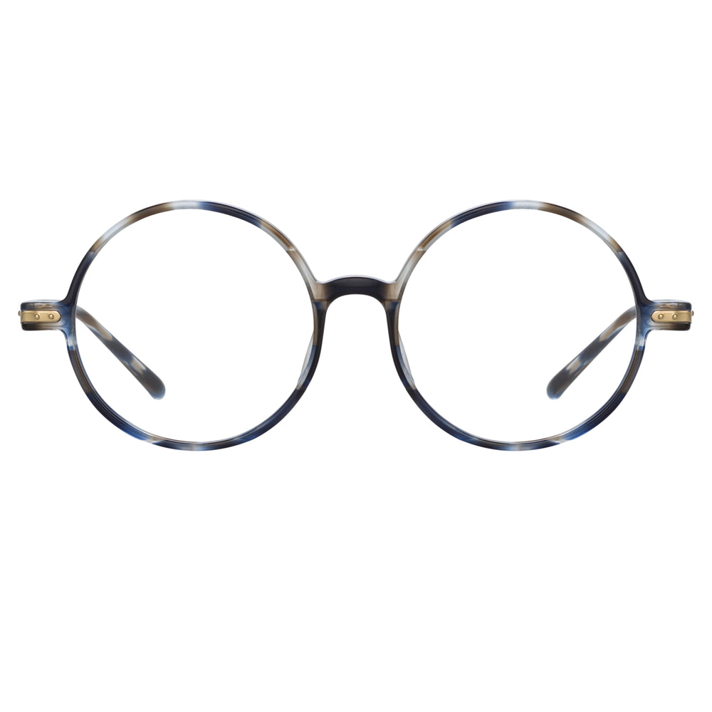 LINDA FARROW SPIRE ROUND OPTICAL FRAME IN BLUE TORTOISESHELL